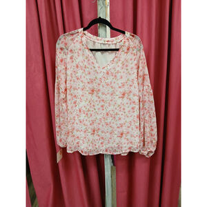 Floral pink long sleeve blouse, size M